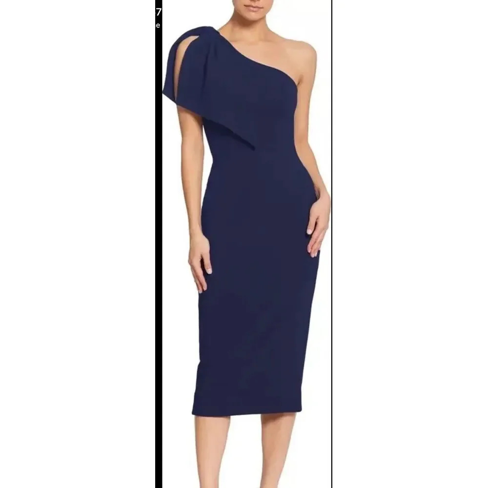 New DRESS THE POPULATION Tiffany One-Shoulder Midi Dress In‎ Midnight XS $148